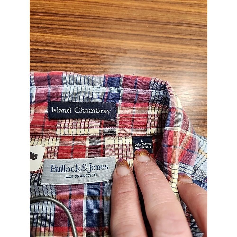 Bullock & Jones Mens‎ L 100% Premium Woven Cotton Multi Color Check Plaid Shirt - Picture 6 of 8